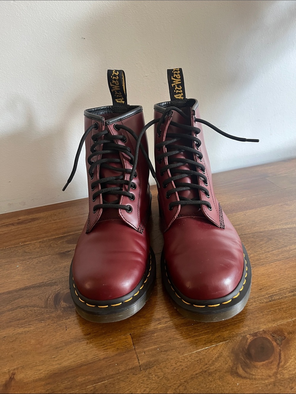 Dr. Martens, 1460 Smooth Leather Lace Up Boots in Cherry Red
